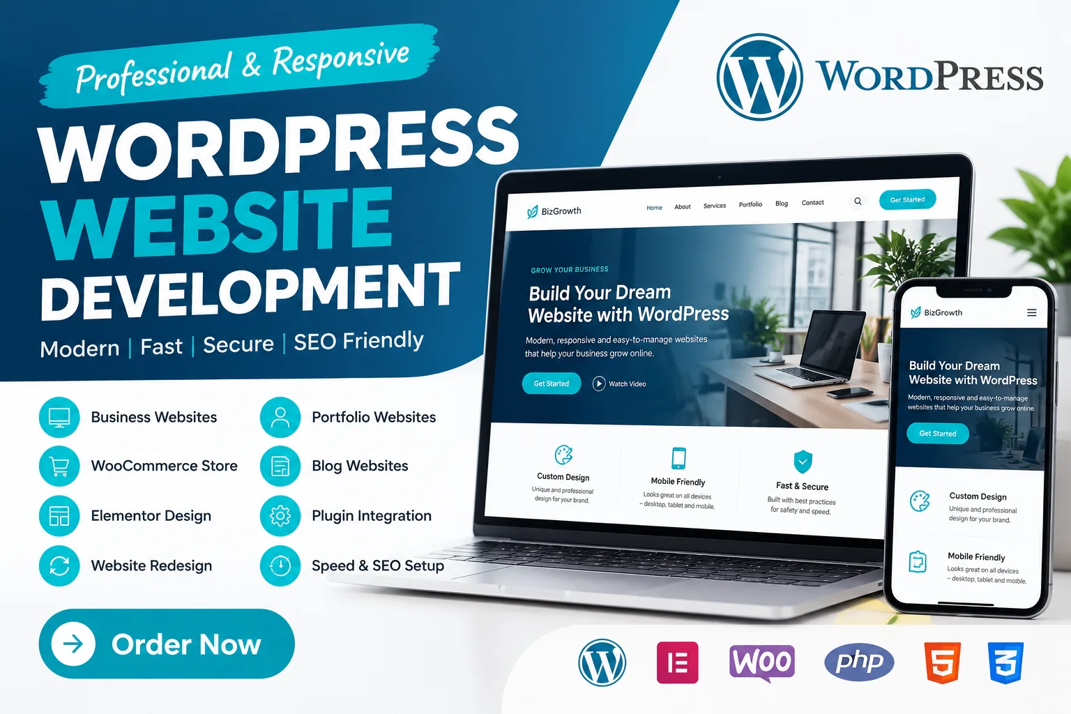I will design a professional responsive WordPress website